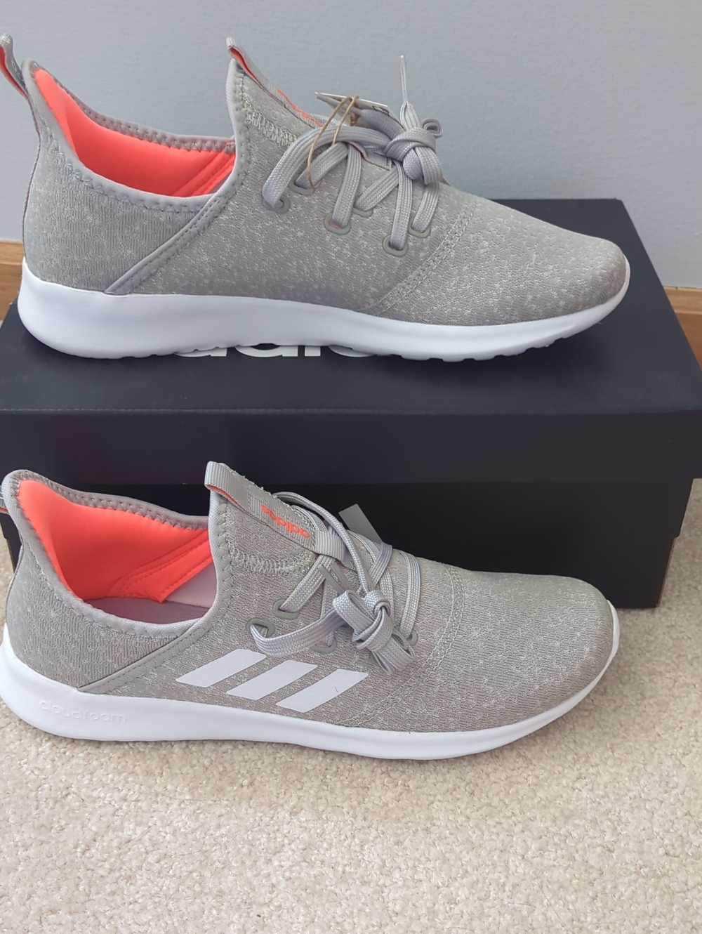 adidas Women's Light Gray Sneakers with Orange Interior. Cloudform Pure.
